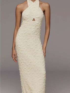 Endless Rose butter yellow Textured Halter Maxi Dress